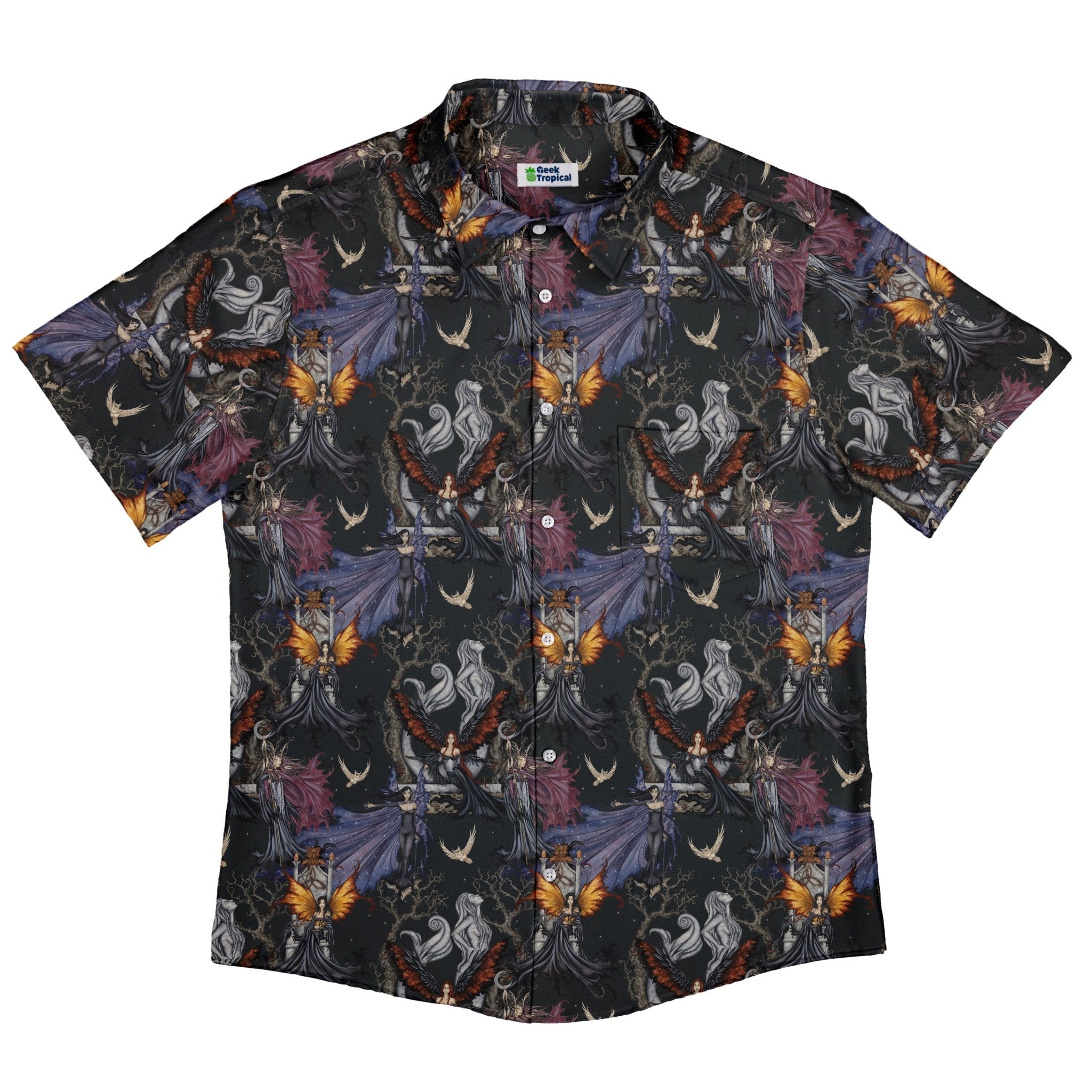 Dark Elves Gathering Button Up Shirt Geek Nerd adult sizing Fantasy Prints halloween