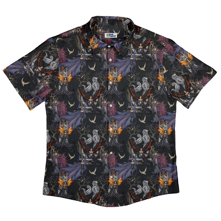 Dark Elves Gathering Button Up Shirt Geek Nerd adult sizing Fantasy Prints halloween