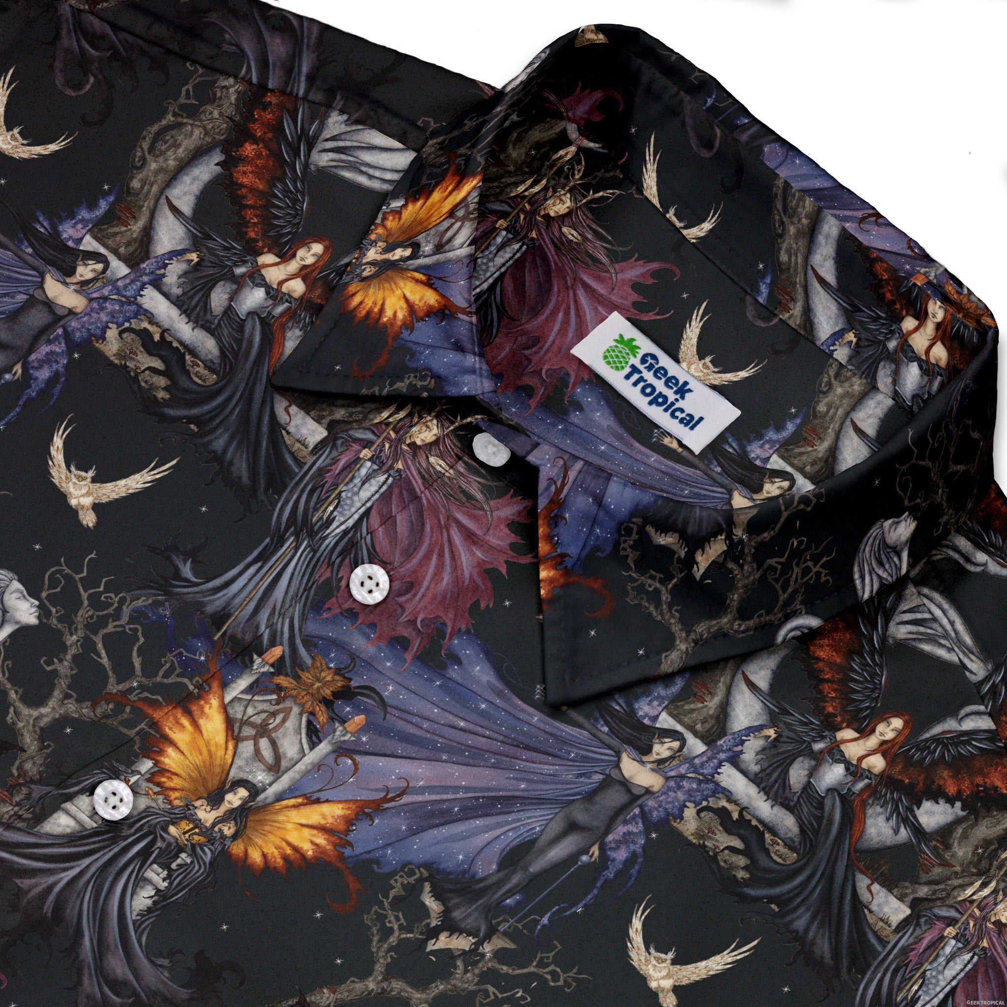 Dark Elves Gathering Button Up Shirt Geek Nerd adult sizing Fantasy Prints halloween