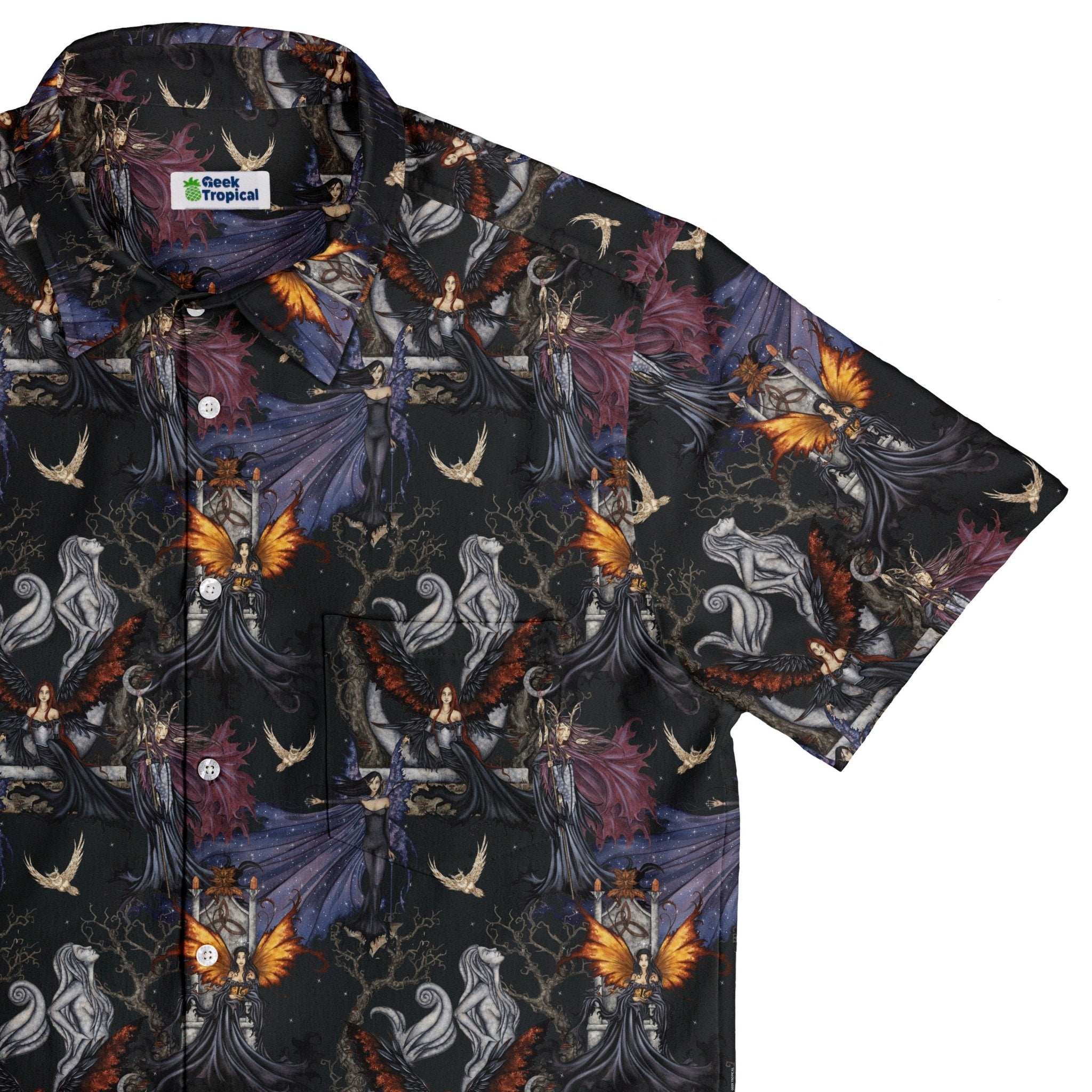 Dark Elves Gathering Button Up Shirt Geek Nerd adult sizing Fantasy Prints halloween