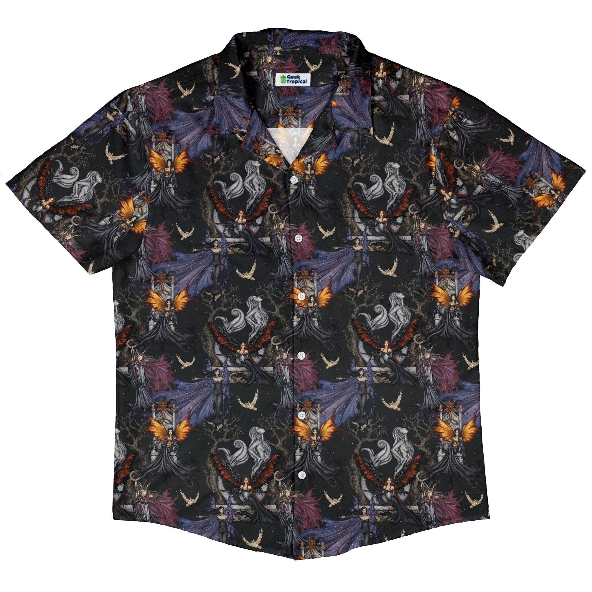 Dark Elves Gathering Button Up Shirt Geek Nerd adult sizing Fantasy Prints halloween