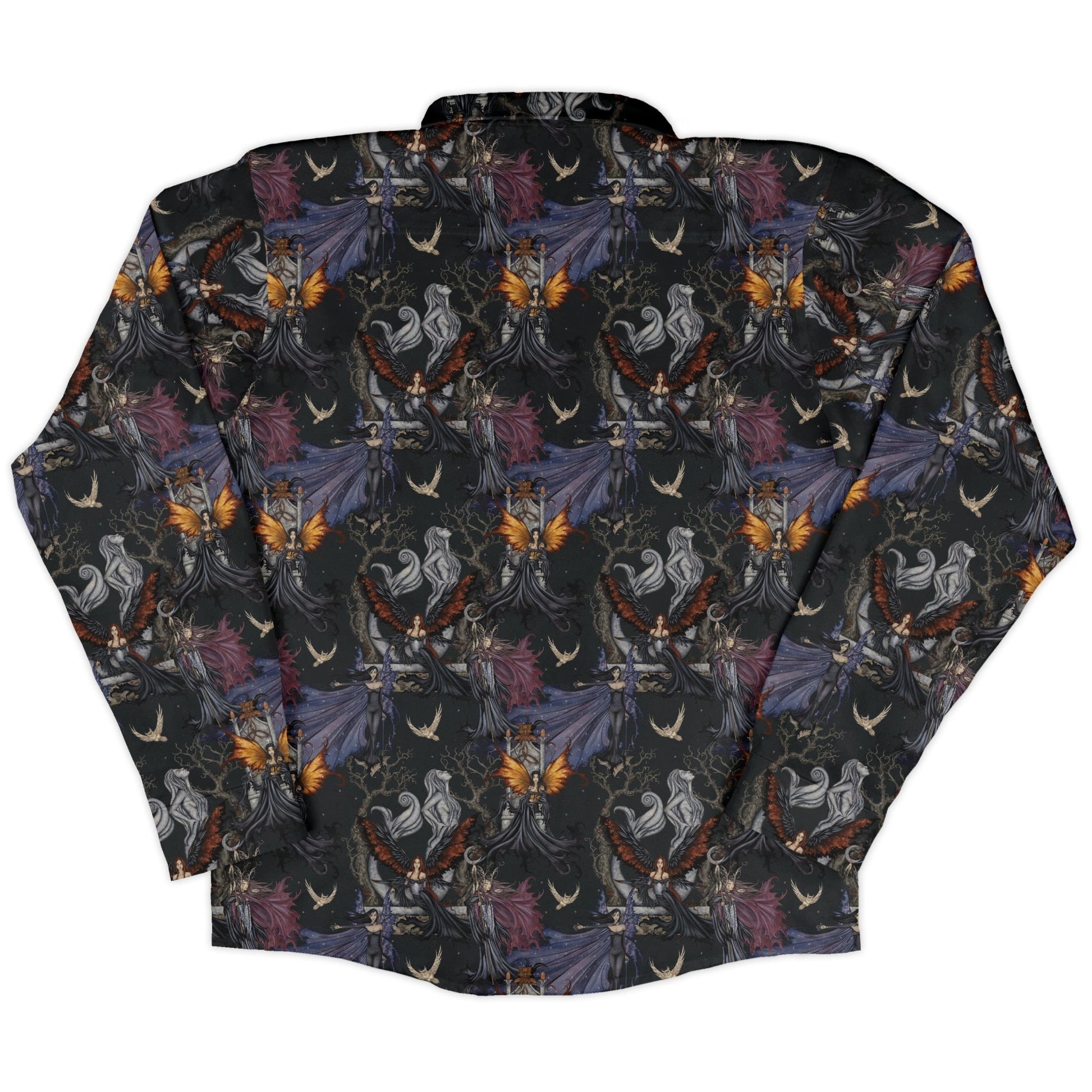 Dark Elves Gathering Long Sleeve Button Up Shirt Geek Nerd adult sizing Design by Amy Brown Fantasy Prints