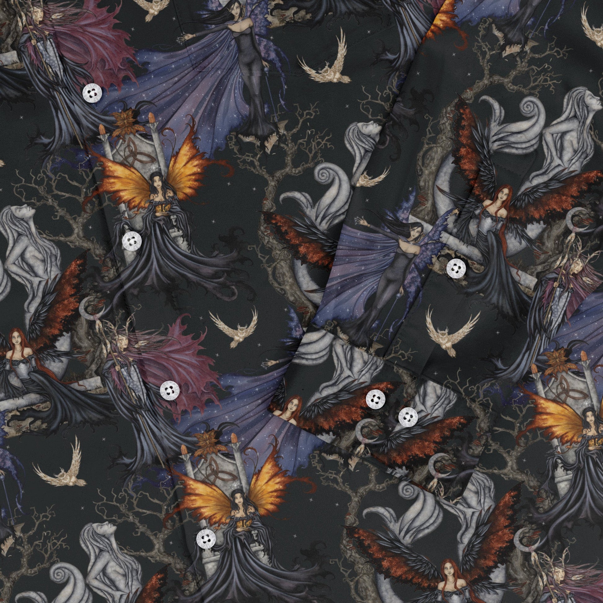 Dark Elves Gathering Long Sleeve Button Up Shirt Geek Nerd adult sizing Design by Amy Brown Fantasy Prints
