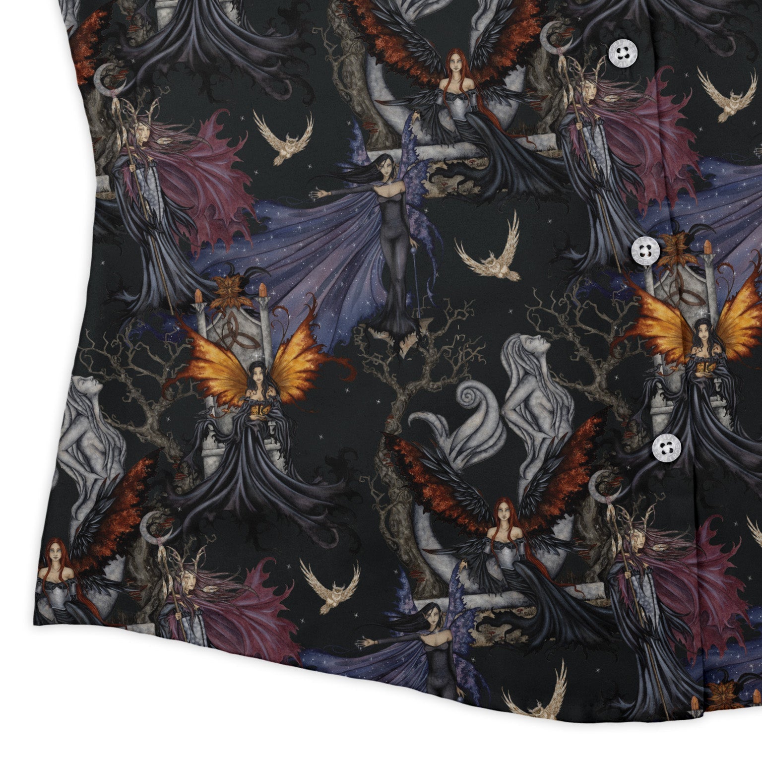 Dark Elves Gathering Curvy Button Up Shirt Geek Nerd Design by Amy Brown Fantasy Prints halloween