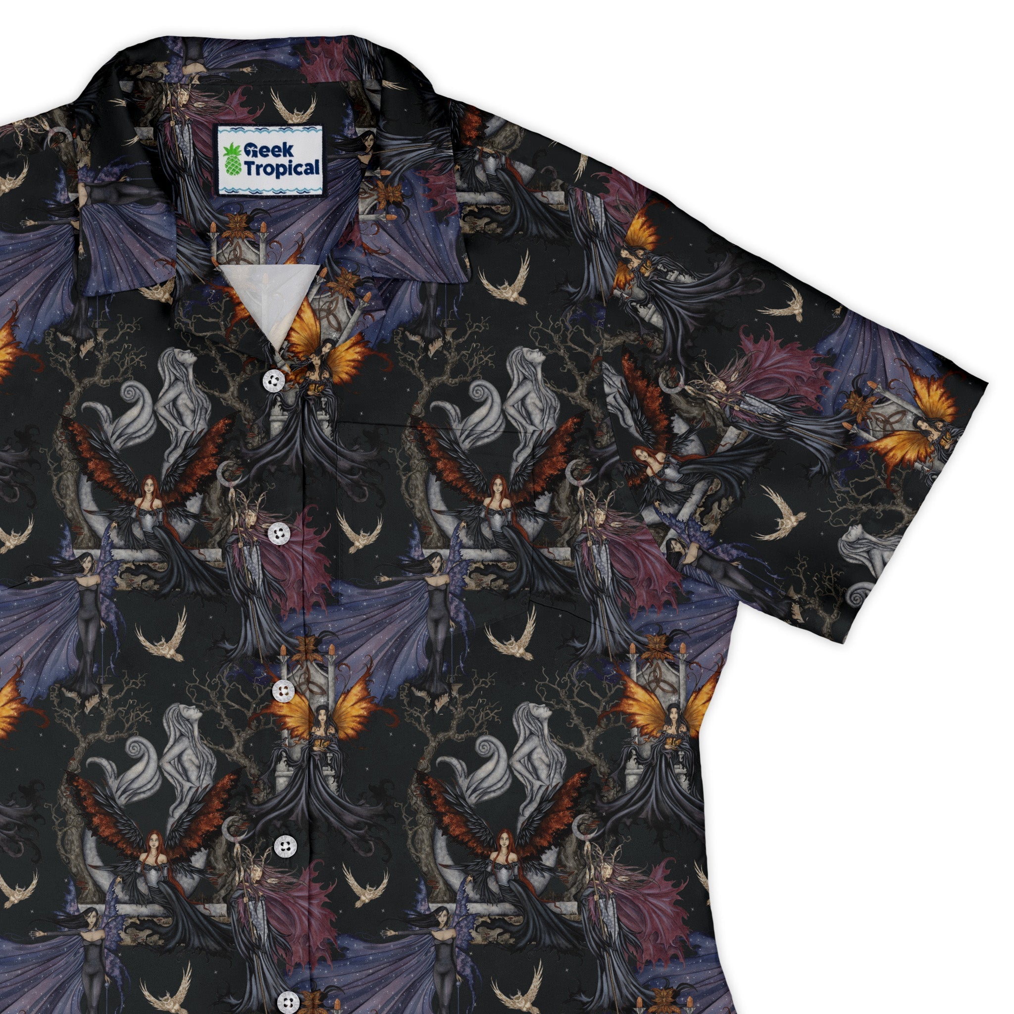 Dark Elves Gathering Curvy Button Up Shirt Geek Nerd Design by Amy Brown Fantasy Prints halloween