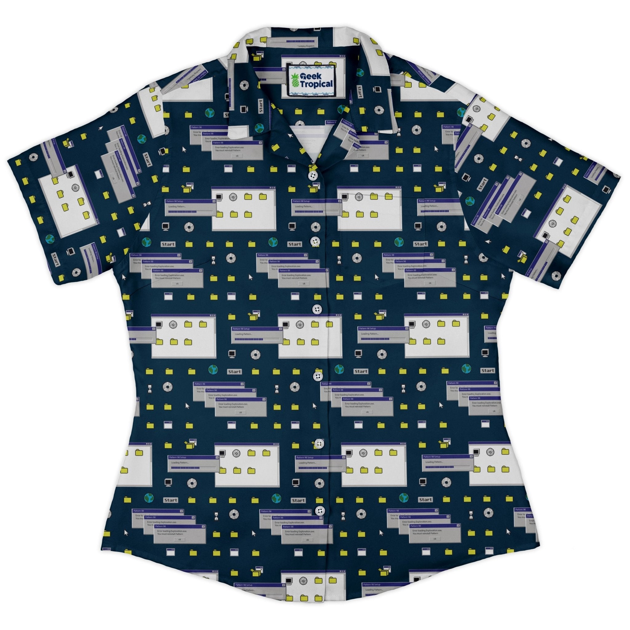 Dark Pattern98 Curvy Button Up Shirt Geek Nerd computer print Design by Claire Murphy new