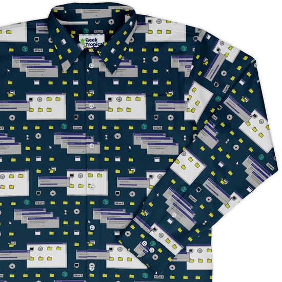Dark Pattern98 Long Sleeve Button Up Shirt Geek Nerd adult sizing computer print Design by Claire Murphy