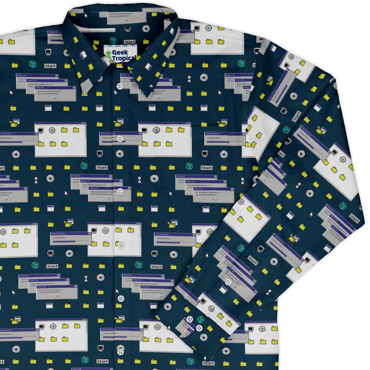 Dark Pattern98 Long Sleeve Button Up Shirt Geek Nerd adult sizing computer print Design by Claire Murphy