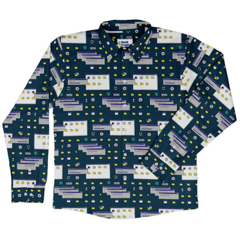 Dark Pattern98 Long Sleeve Button Up Shirt Geek Nerd adult sizing computer print Design by Claire Murphy