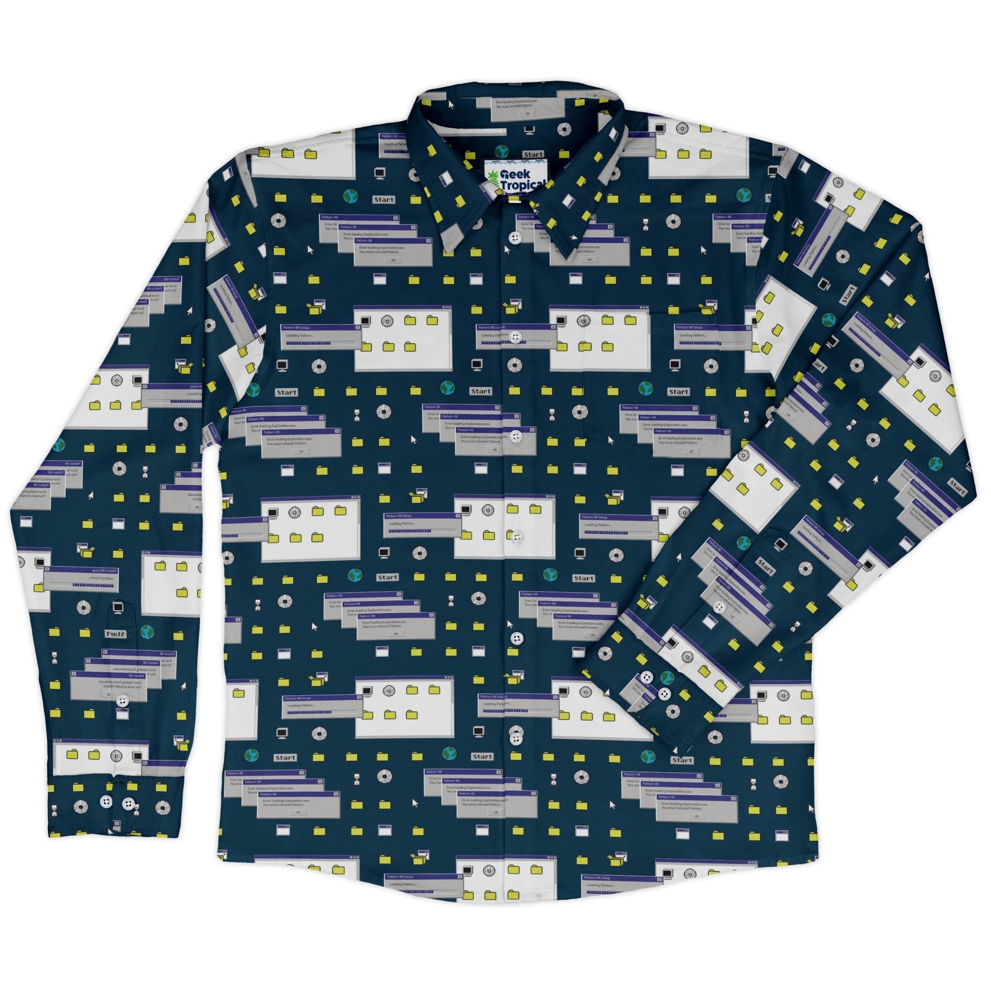 Dark Pattern98 Long Sleeve Button Up Shirt Geek Nerd adult sizing computer print Design by Claire Murphy