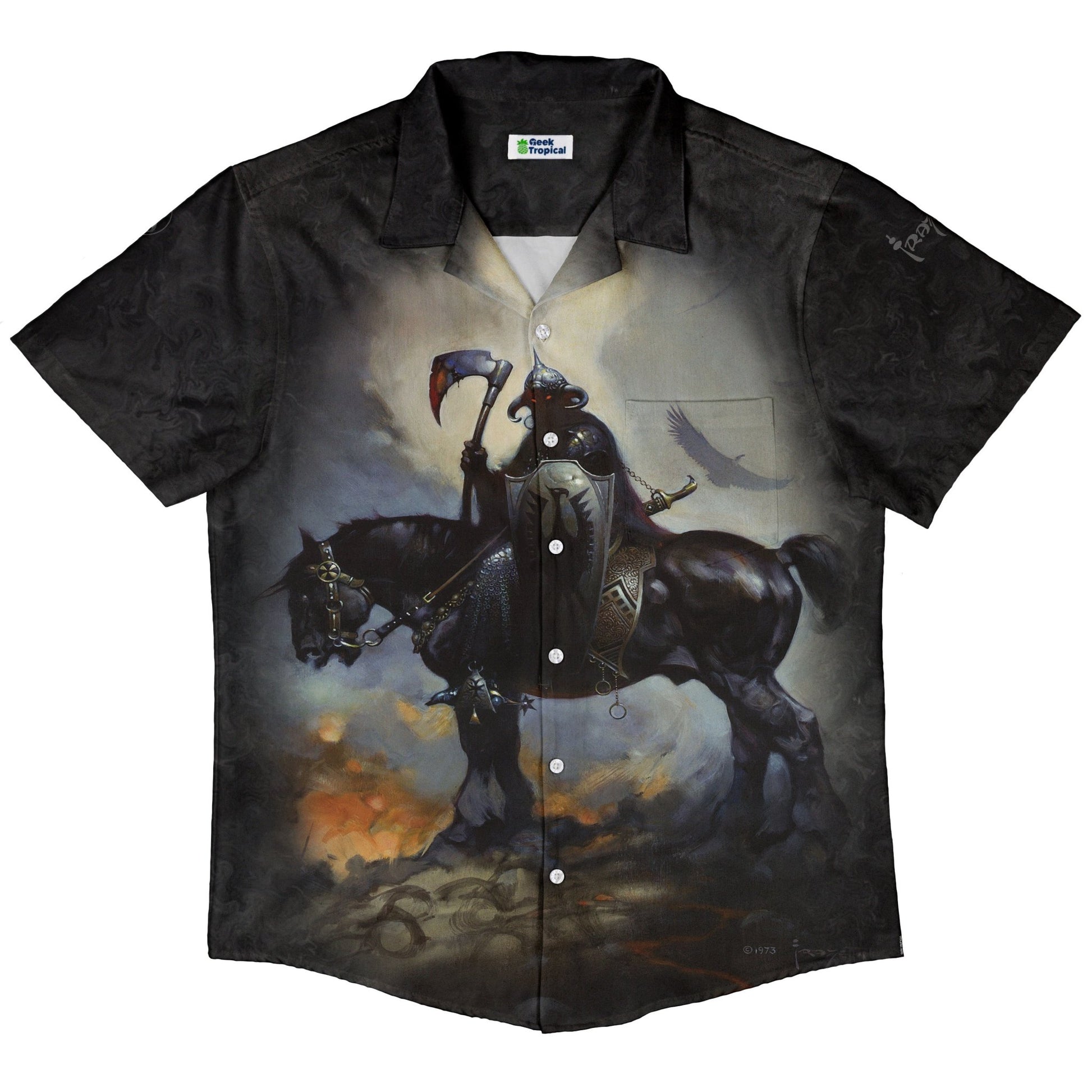 Death Dealer Button Up Shirt - adult sizing - Design by Frank Frazetta - Fantasy Prints