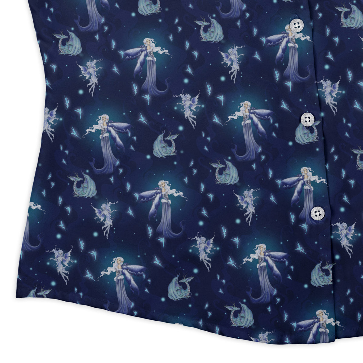 December Fairy Curvy Button Up Shirt womens corner