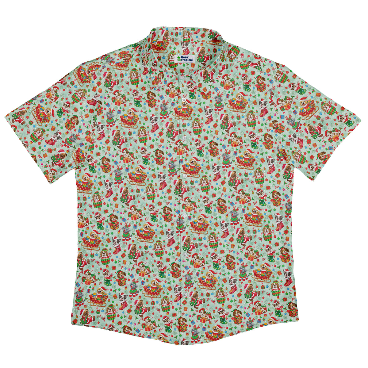 Deck the Paws Button Up Shirt Flat Front