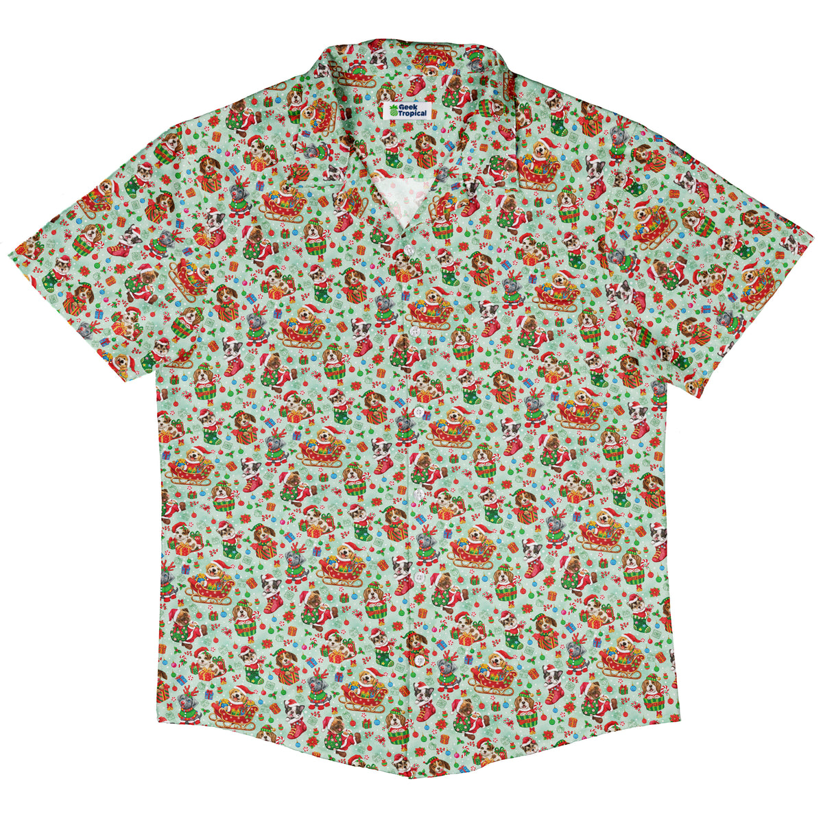 Deck the Paws Button Up Shirt Hawaiian Front