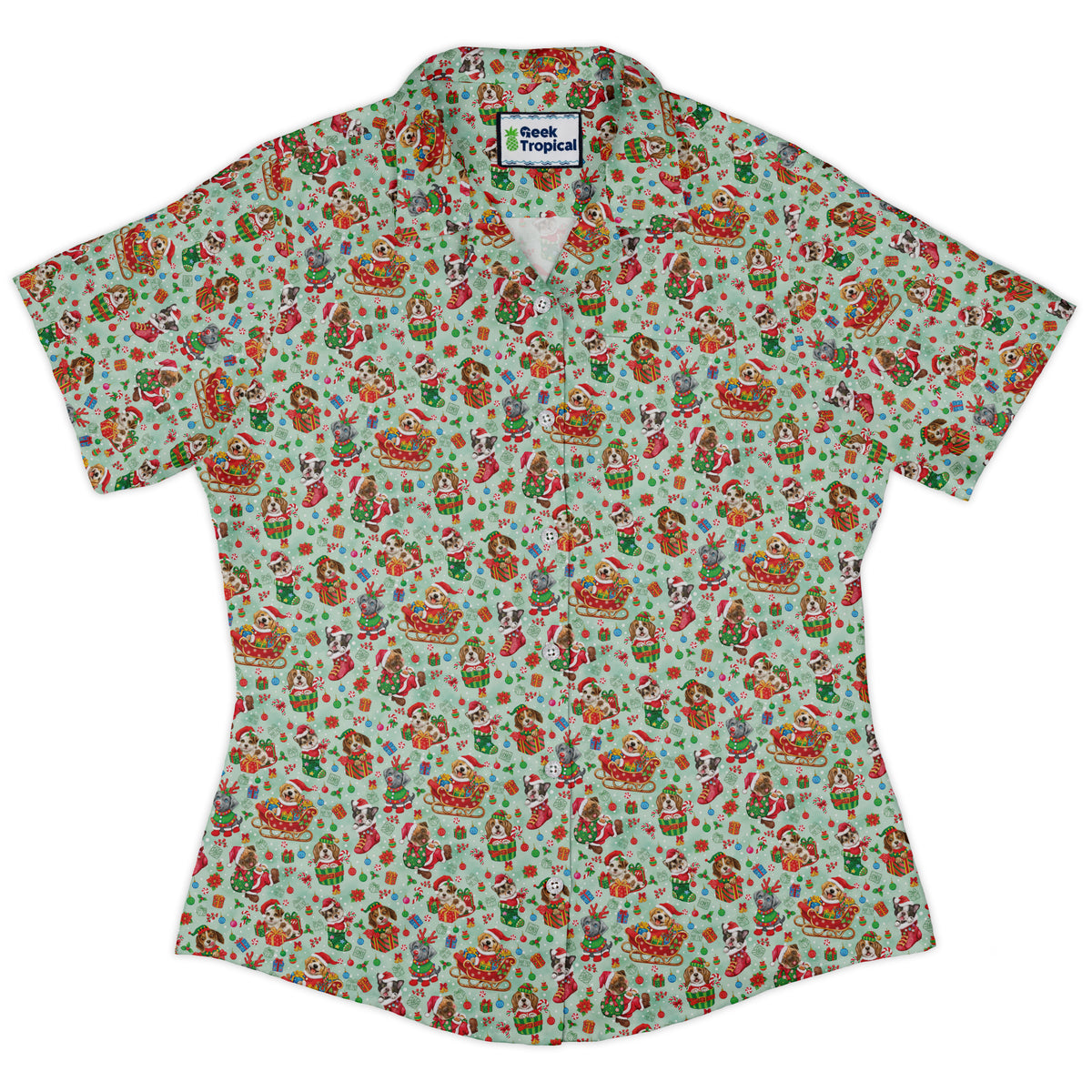 Deck the Paws Curvy Button Up Shirt womens front