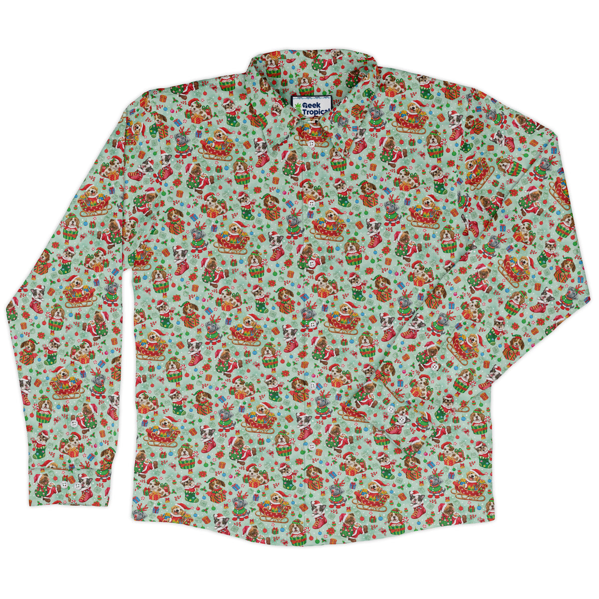 Deck the Paws Long Sleeve Button Up Shirt front
