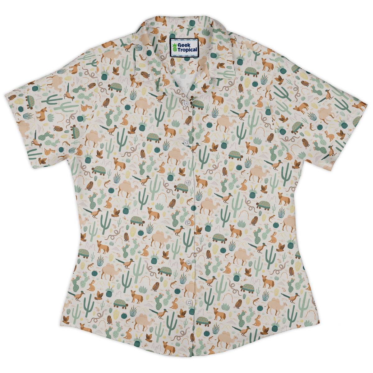 Desert Biodiversity Curvy Button Up Shirt womens front