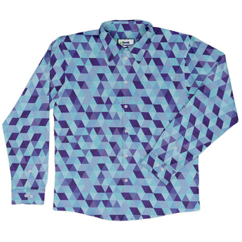 Deviant Polygons Long Sleeve Button Up Shirt Geek Nerd adult sizing Design by Claire Murphy FLOW DESC WRITING