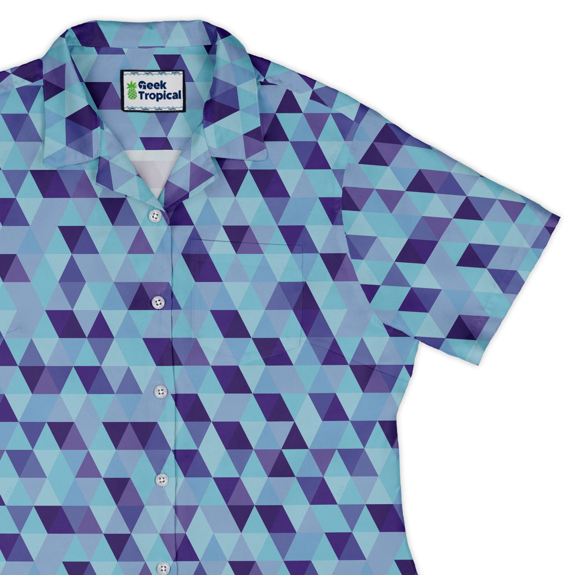 Deviant Polygons Curvy Button Up Shirt Geek Nerd Design by Claire Murphy video game arcade print women
