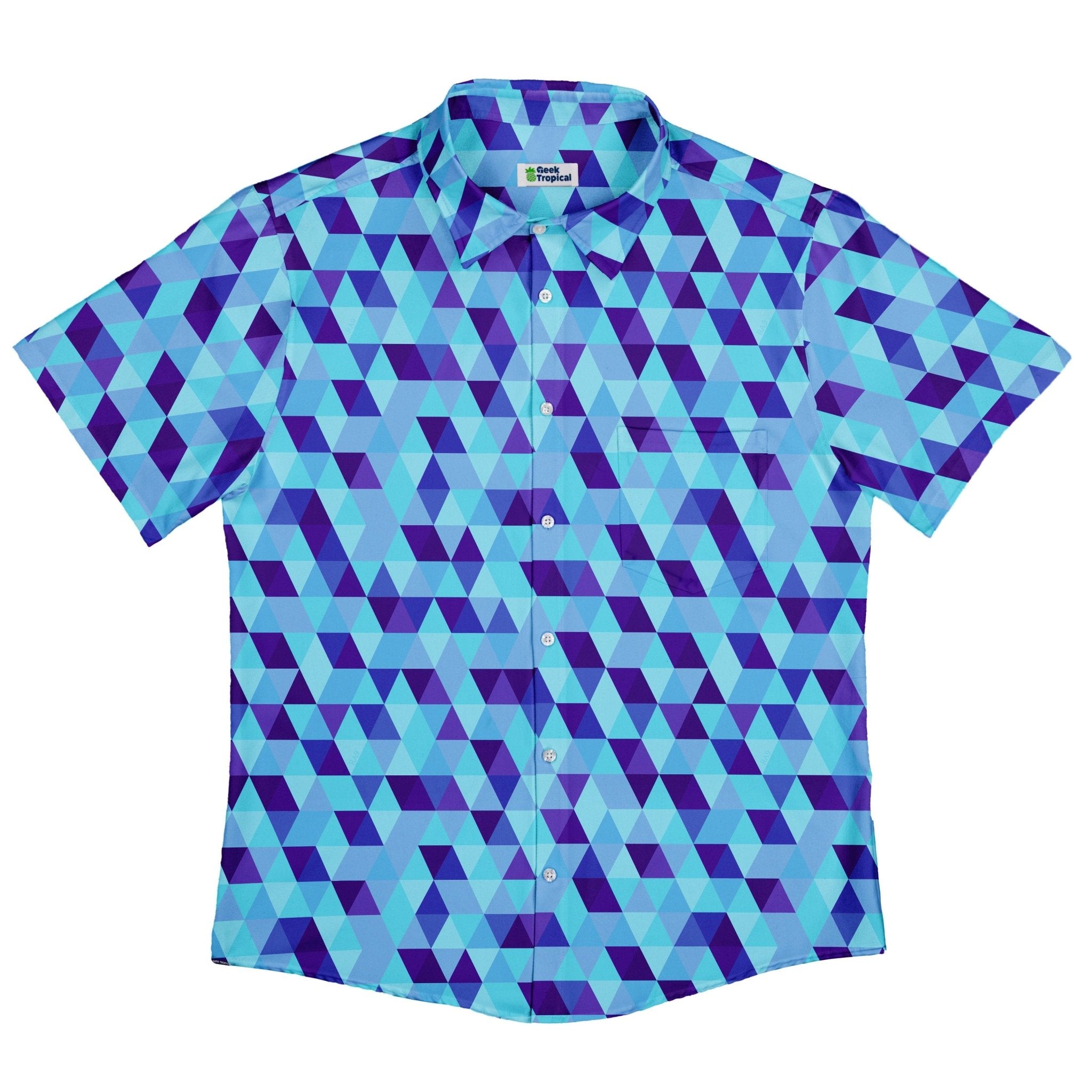 Deviant Polygons Button Up Shirt - adult sizing - Design by Claire Murphy - video game arcade print