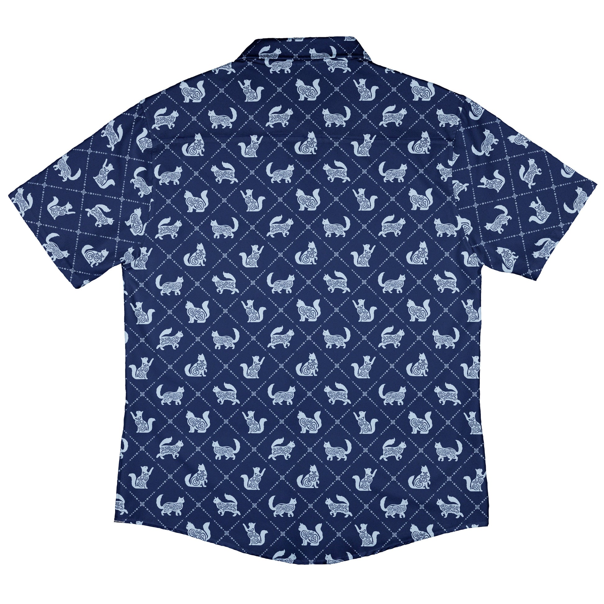 Diamond Lattice Cats Blue Button Up Shirt Back