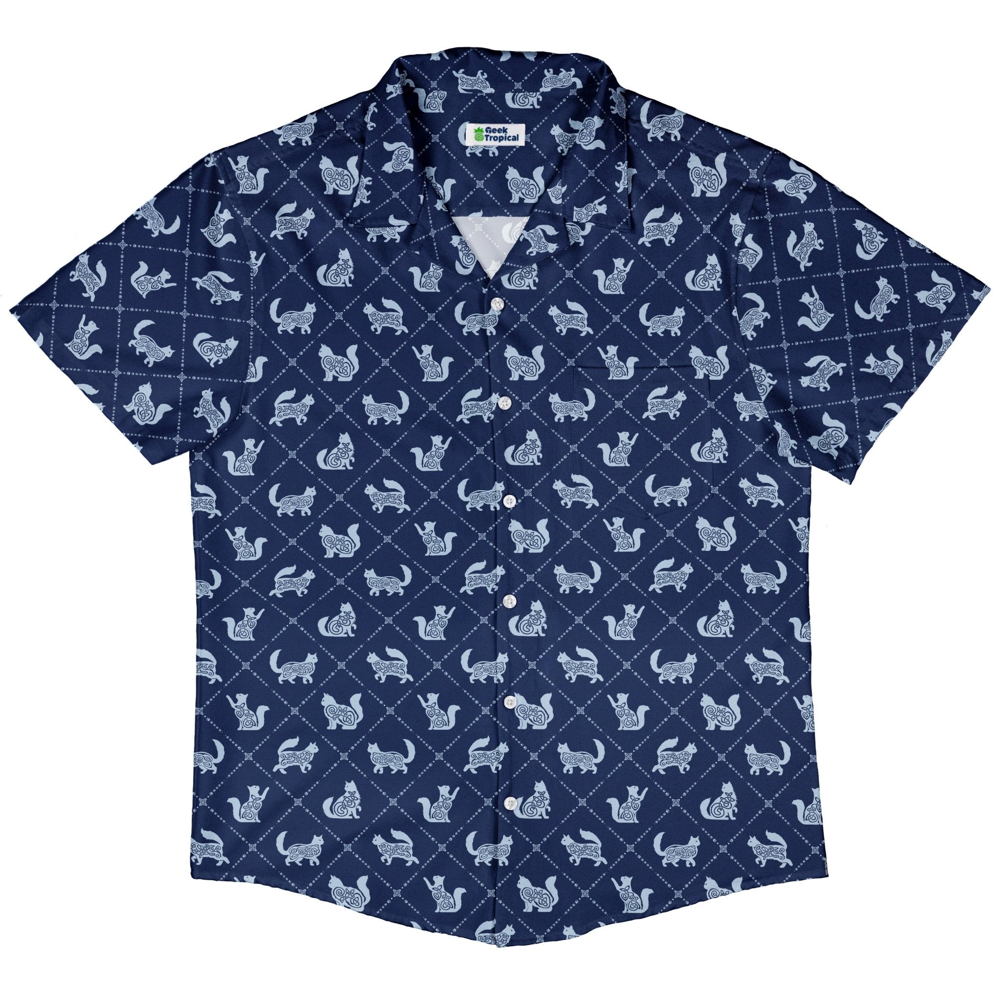 Diamond Lattice Cats Blue Button Up Shirt 5