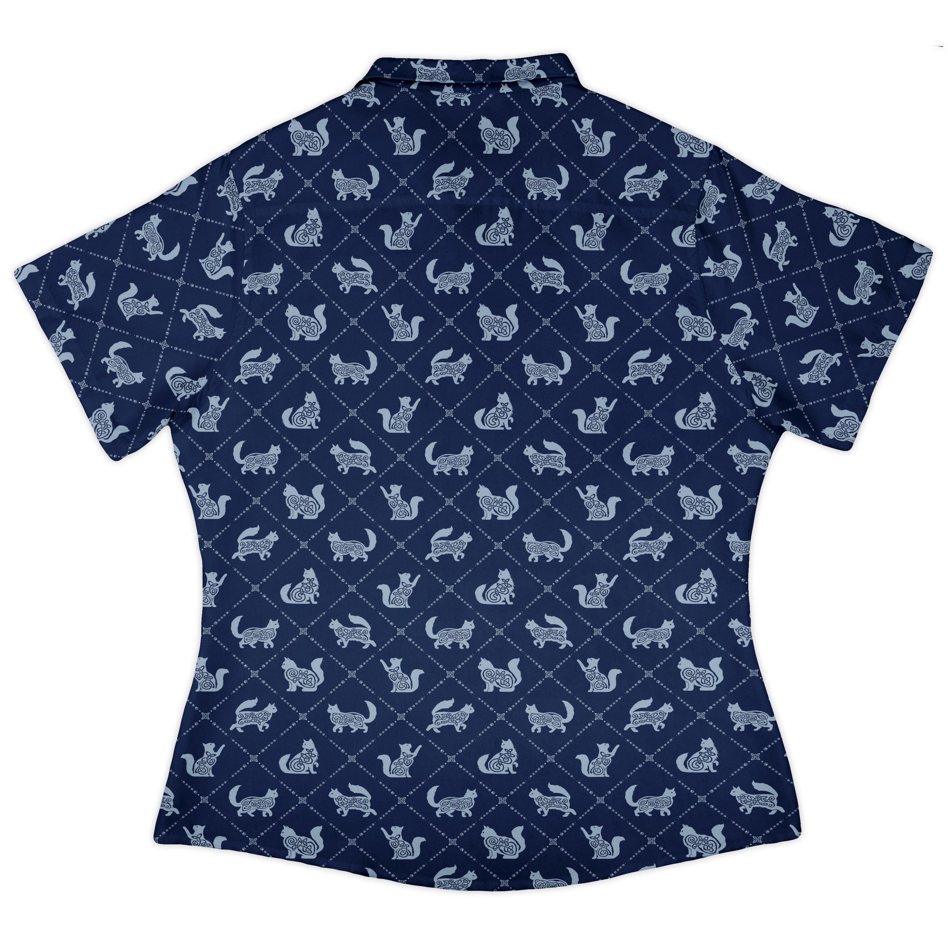 Diamond Lattice Cats Blue Curvy Button Up Shirt womens back