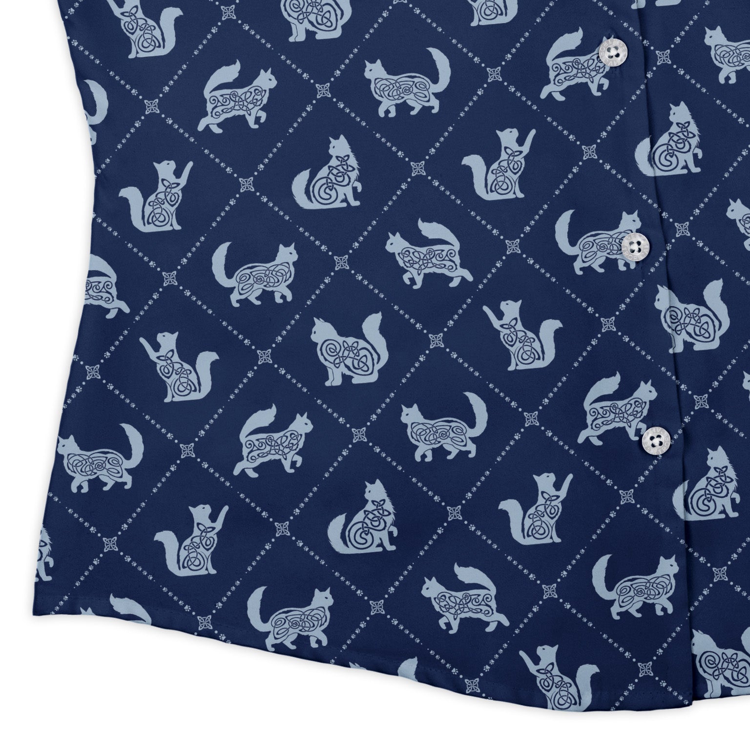 Diamond Lattice Cats Blue Curvy Button Up Shirt womens corner