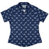 Diamond Lattice Cats Blue Curvy Button Up Shirt womens front
