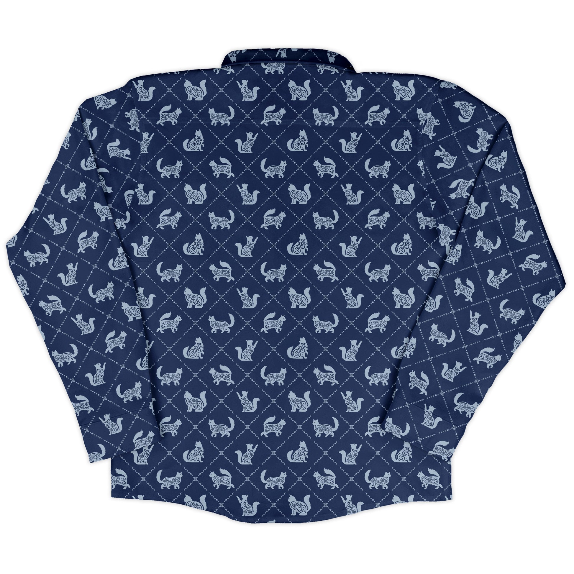 Diamond Lattice Cats Blue Long Sleeve Button Up Shirt back