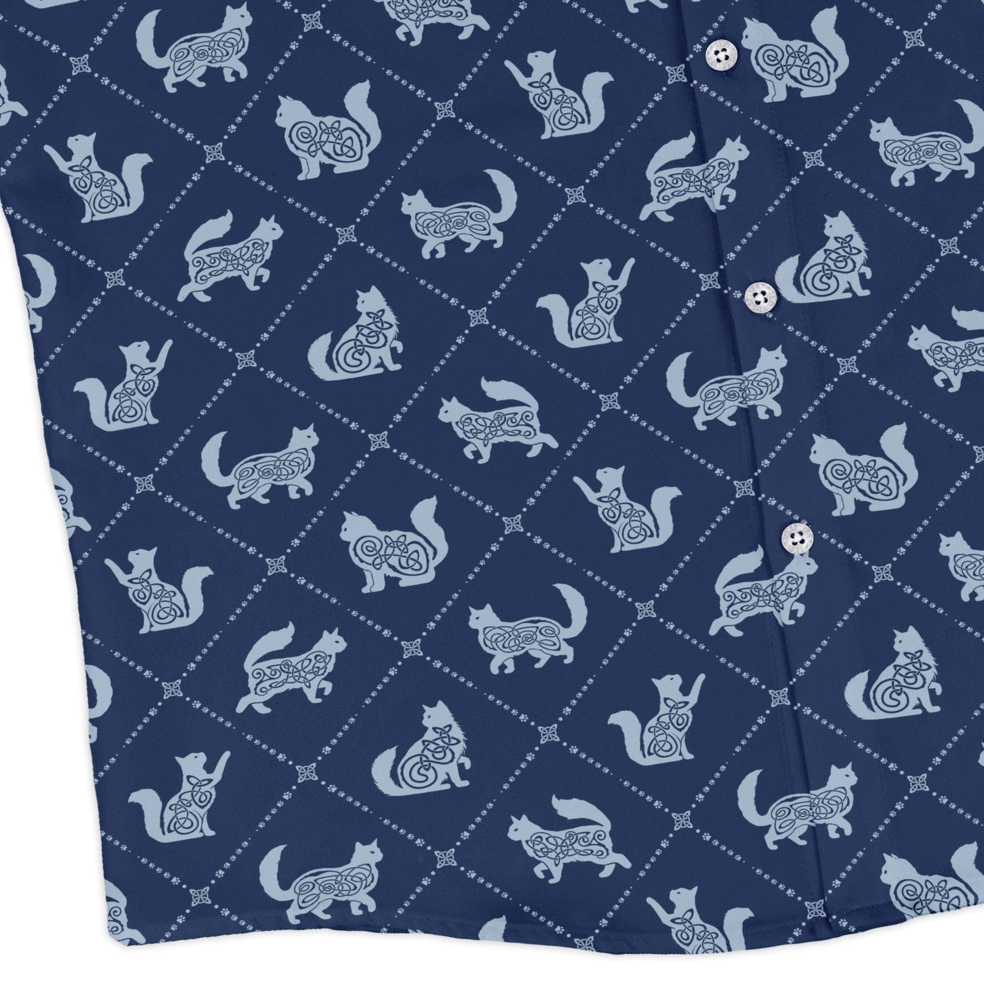 Diamond Lattice Cats Blue Long Sleeve Button Up Shirt corner