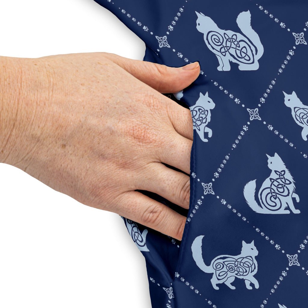 Diamond Lattice Cats Blue Sleeveless Dress Pocket