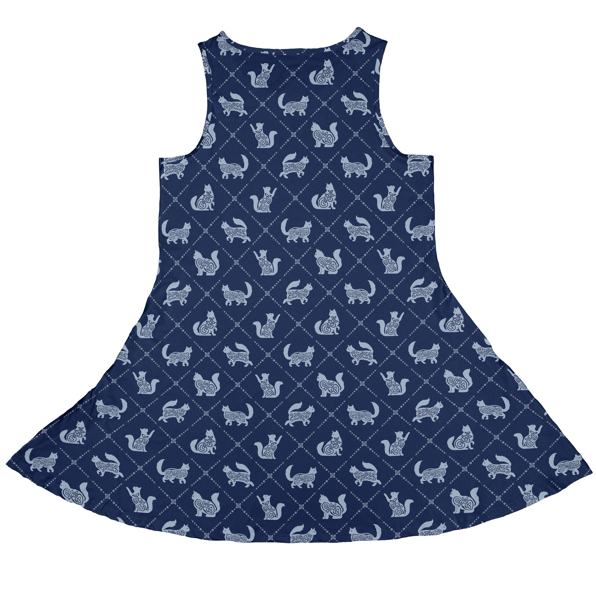 Diamond Lattice Cats Blue Sleeveless Dress back