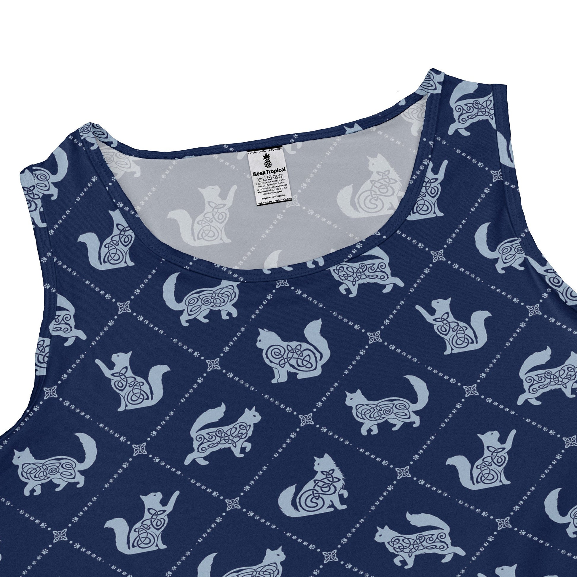 Diamond Lattice Cats Blue Sleeveless Dress close front