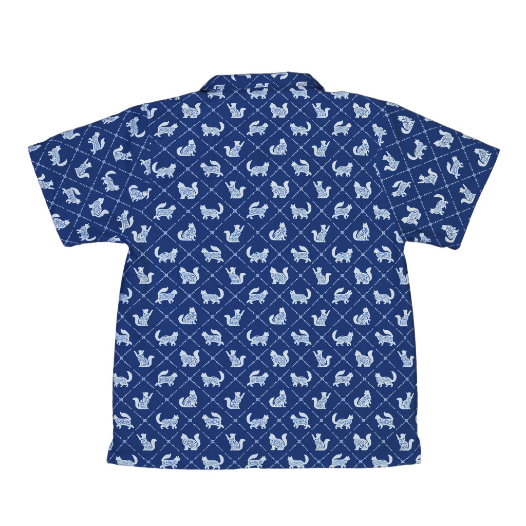 Diamond Lattice Cats Blue Youth Hawaiian Shirt Back