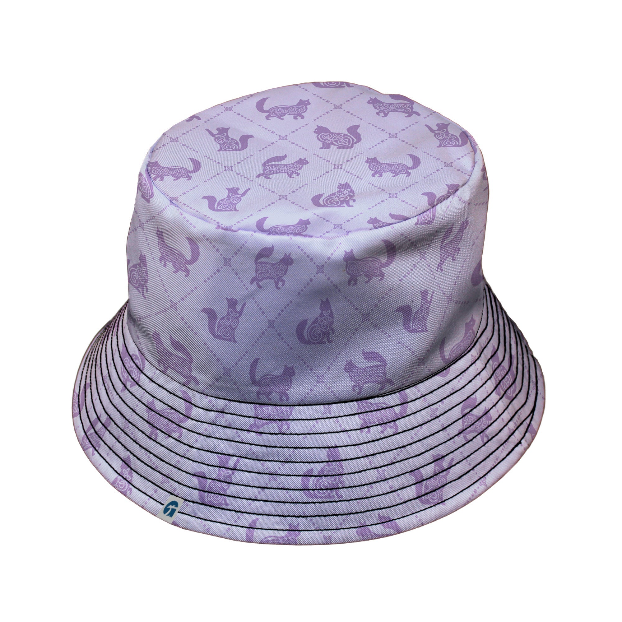 Diamond Lattice Cats Lilac Bucket Hat Black Stitching