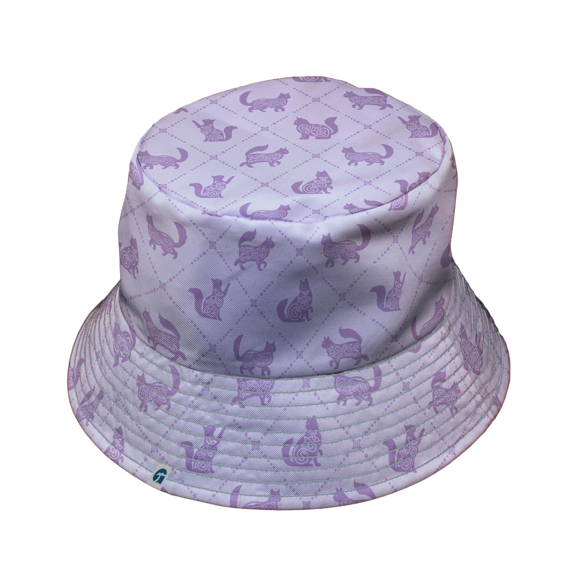 Diamond Lattice Cats Lilac Bucket Hat Gray Stitching