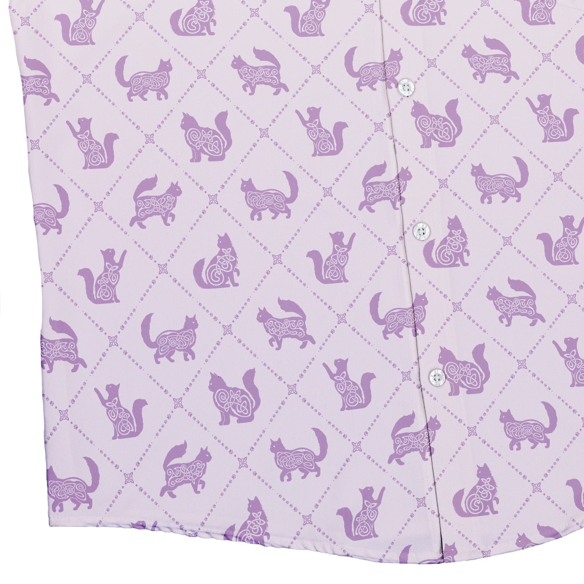 Diamond Lattice Cats Lilac Button Up Shirt Bottom Corner
