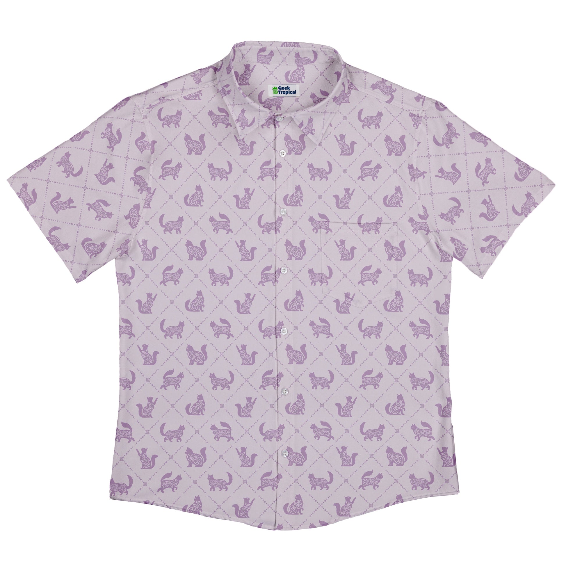 Diamond Lattice Cats Lilac Button Up Shirt Flat Front