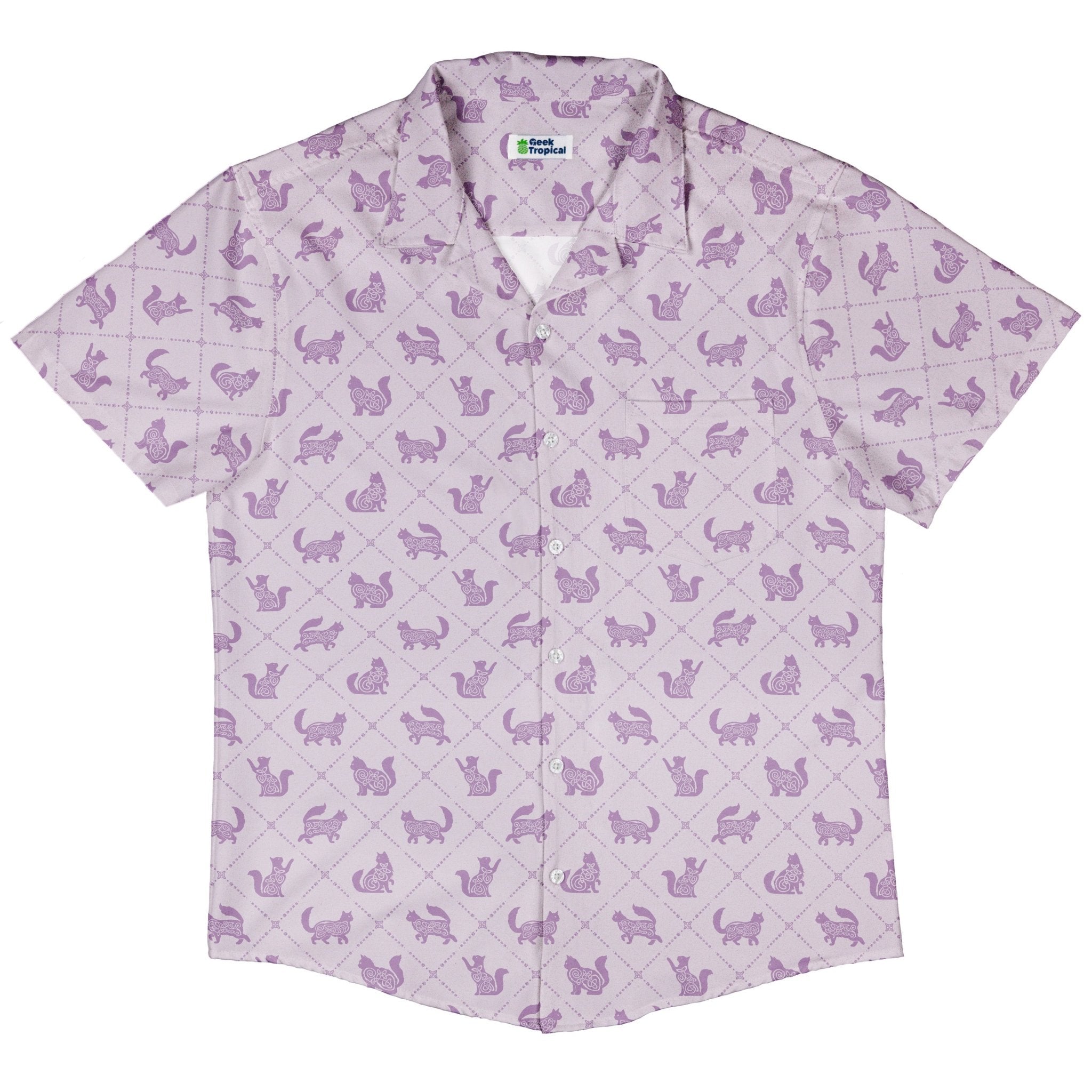 Diamond Lattice Cats Lilac Button Up Shirt 5