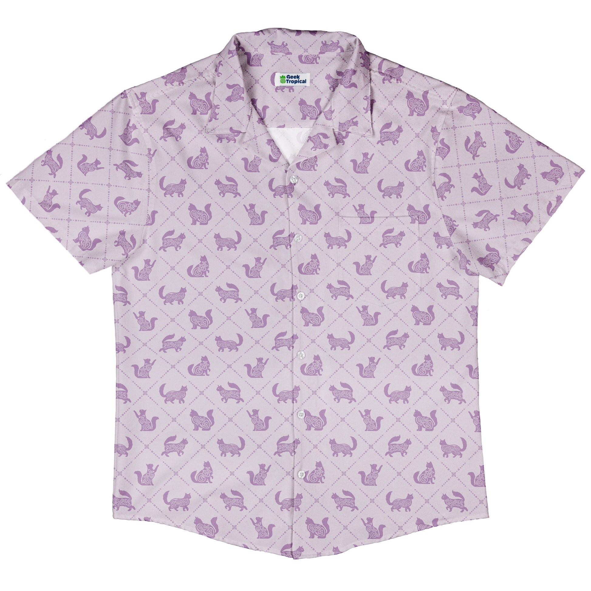 Diamond Lattice Cats Lilac Button Up Shirt Hawaiian Front