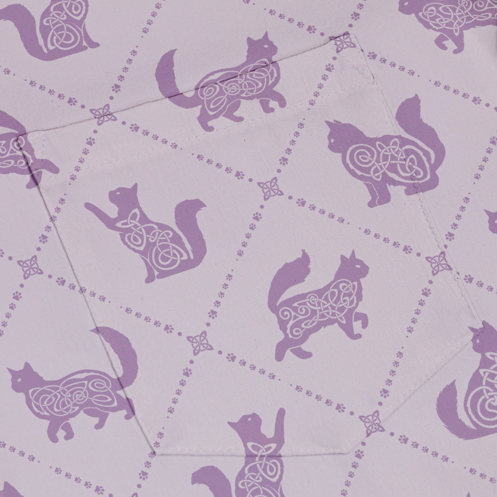 Diamond Lattice Cats Lilac Button Up Shirt Pocket