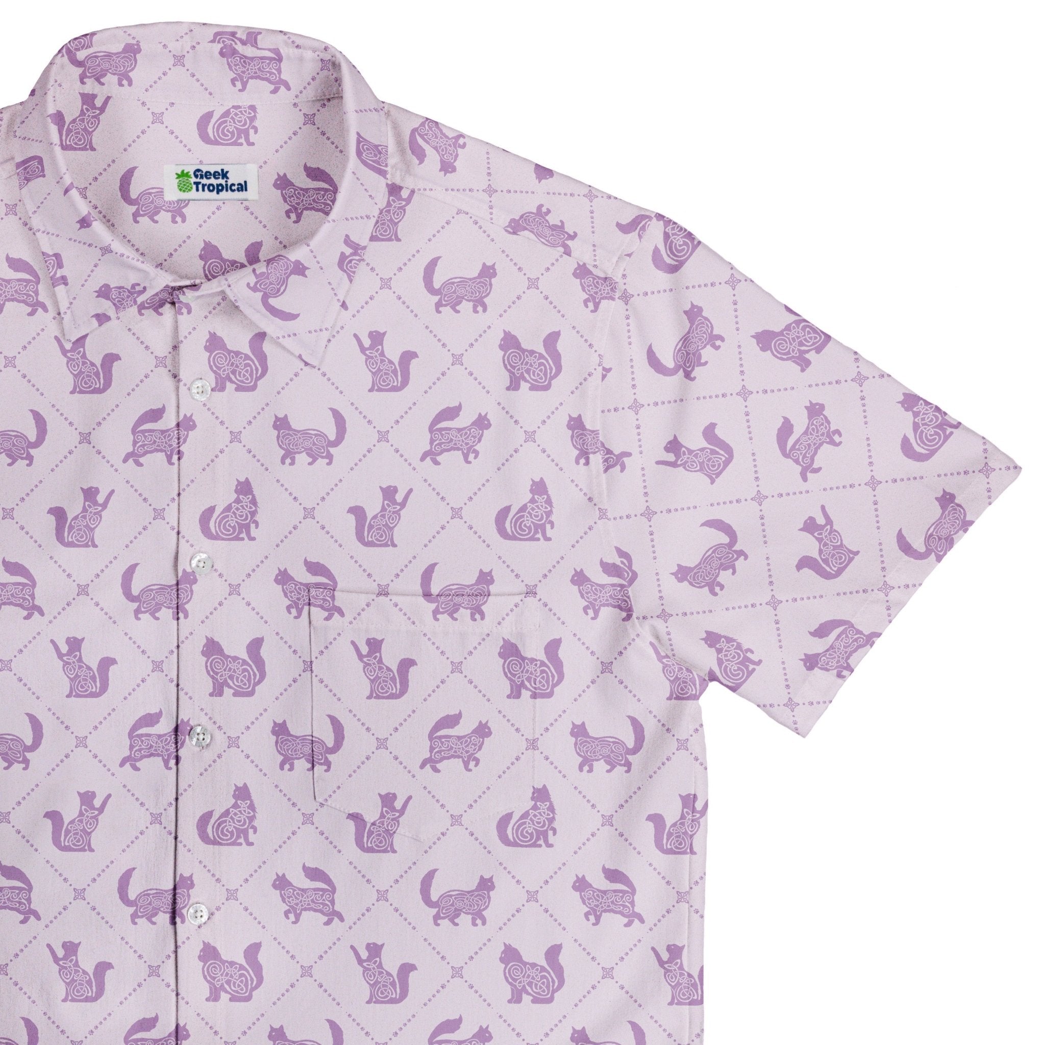Diamond Lattice Cats Lilac Button Up Shirt 1