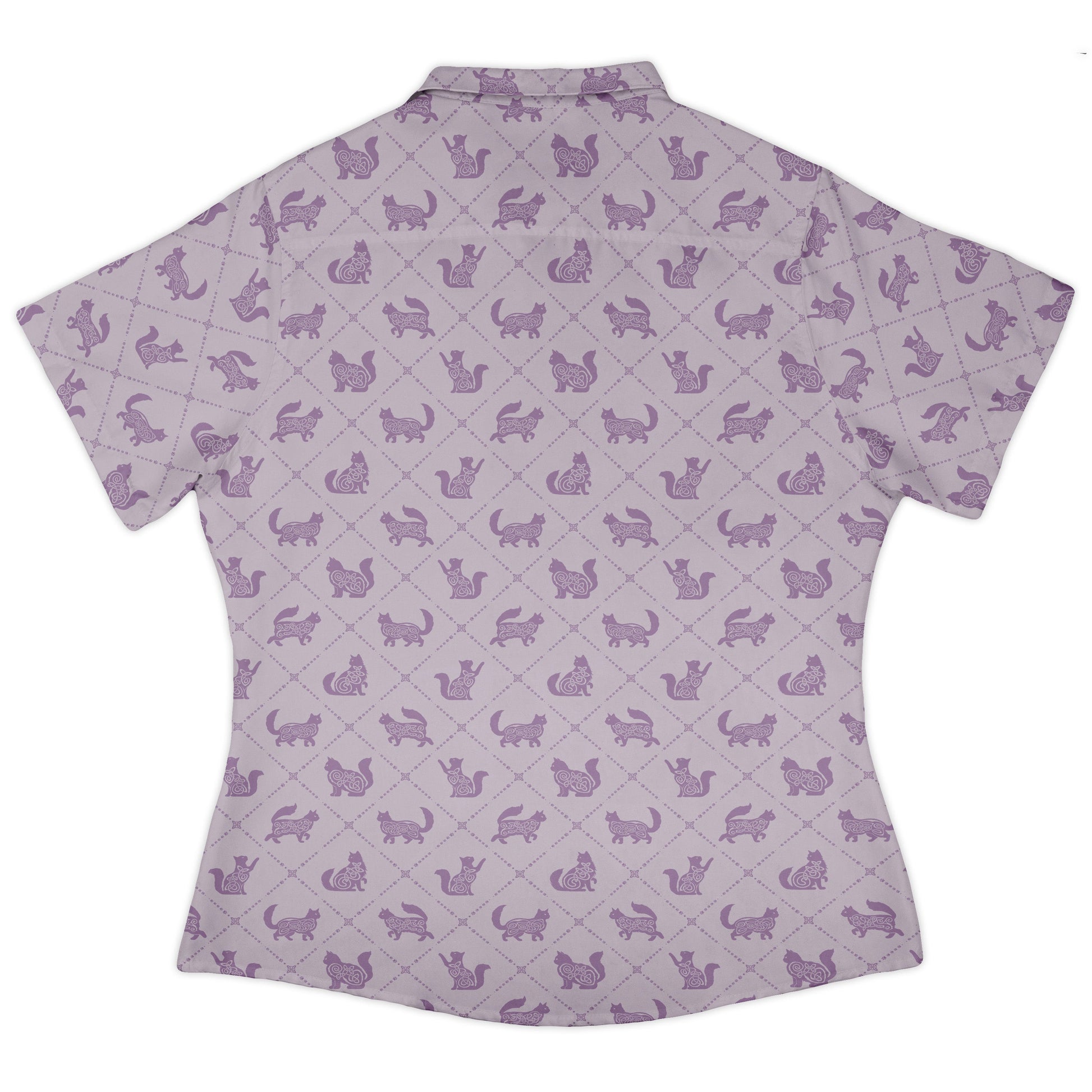Diamond Lattice Cats Lilac Curvy Button Up Shirt womens back