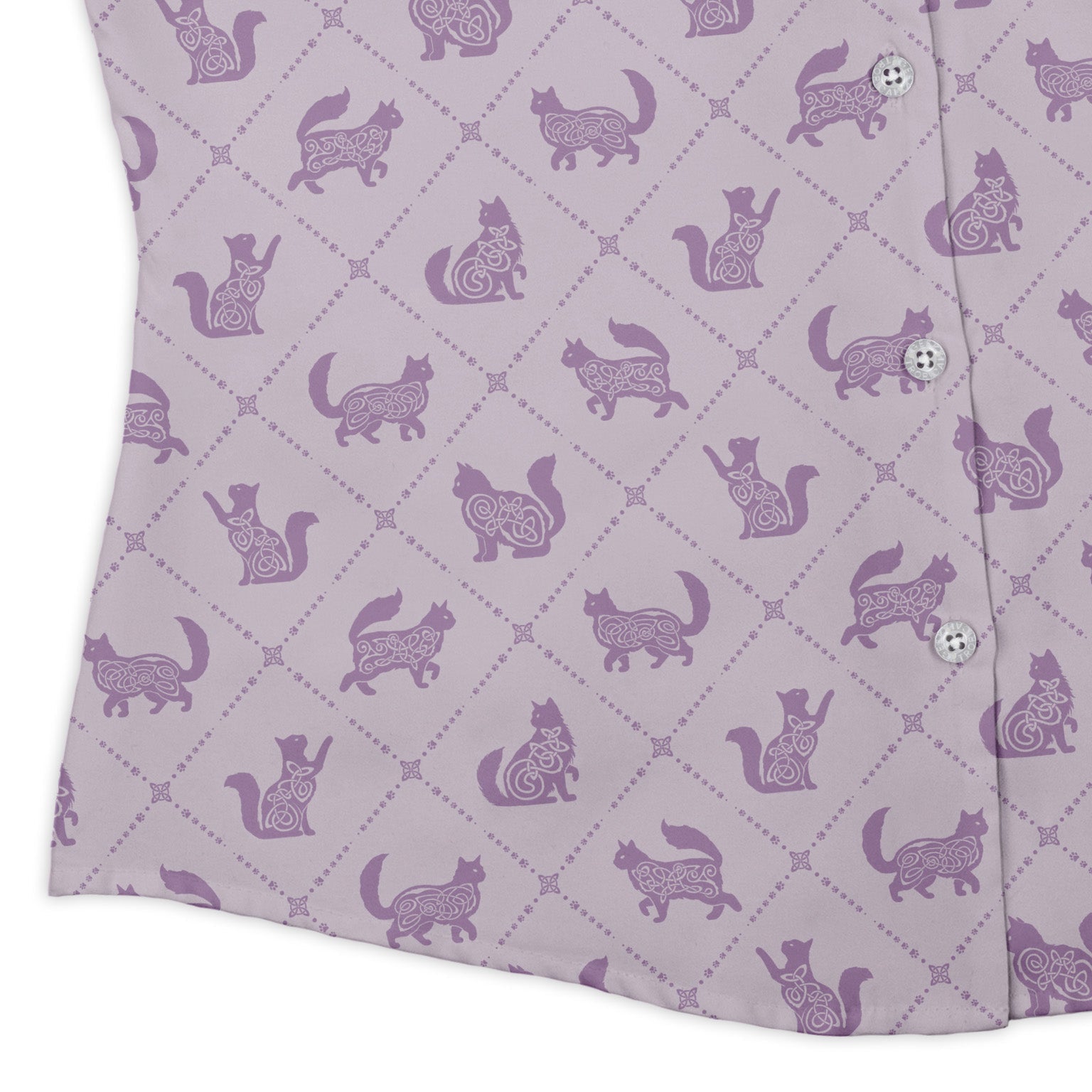 Diamond Lattice Cats Lilac Curvy Button Up Shirt womens corner