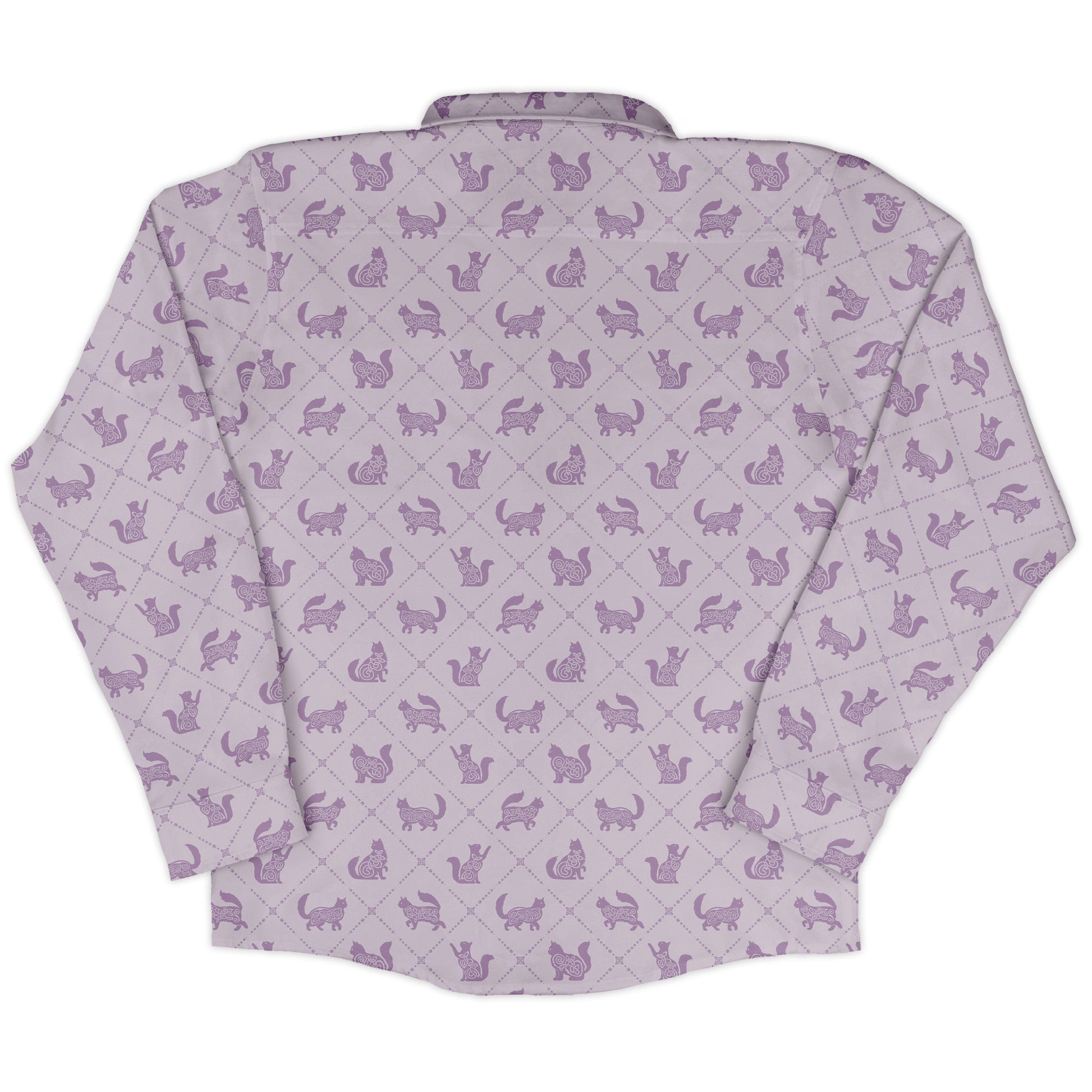 Diamond Lattice Cats Lilac Long Sleeve Button Up Shirt back