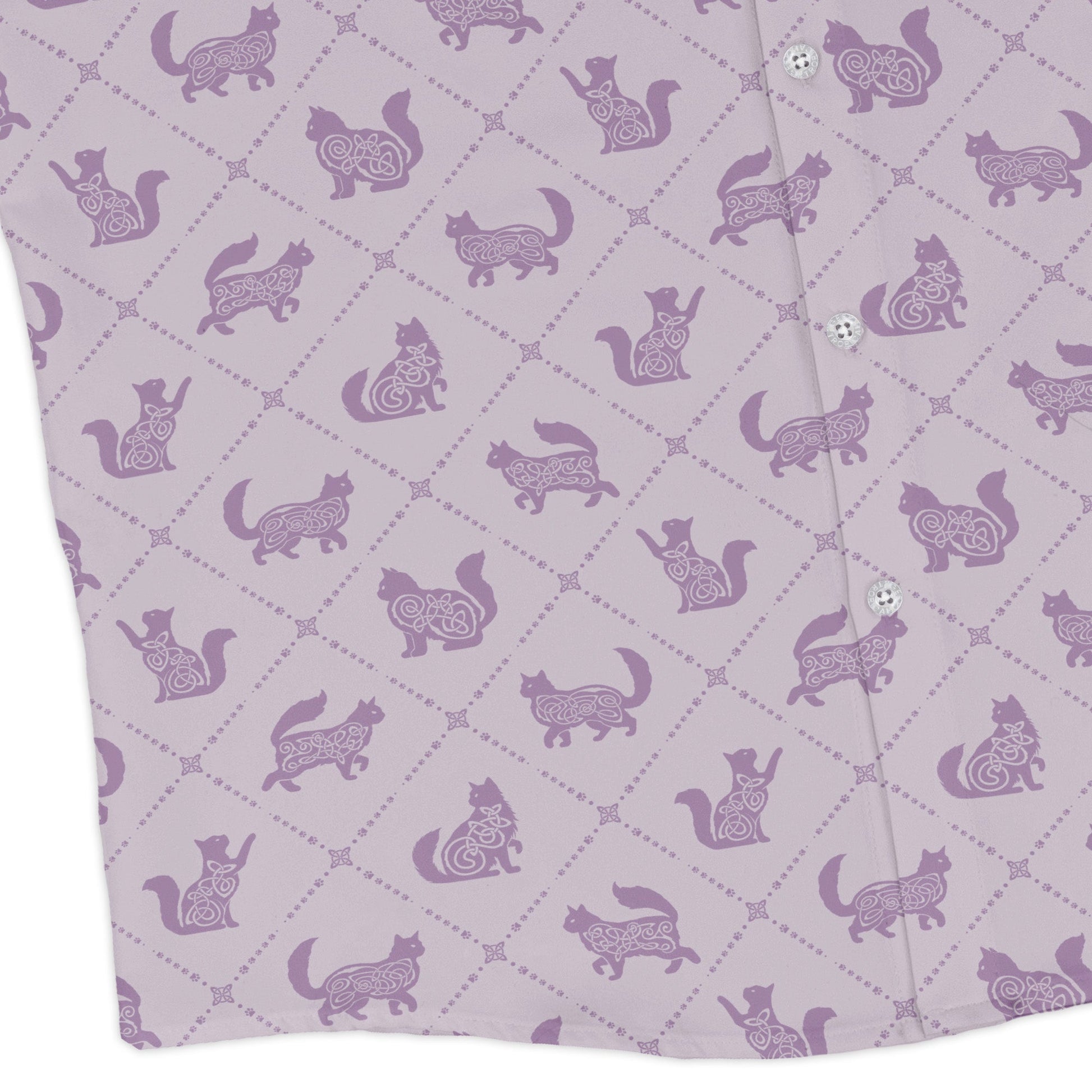 Diamond Lattice Cats Lilac Long Sleeve Button Up Shirt corner