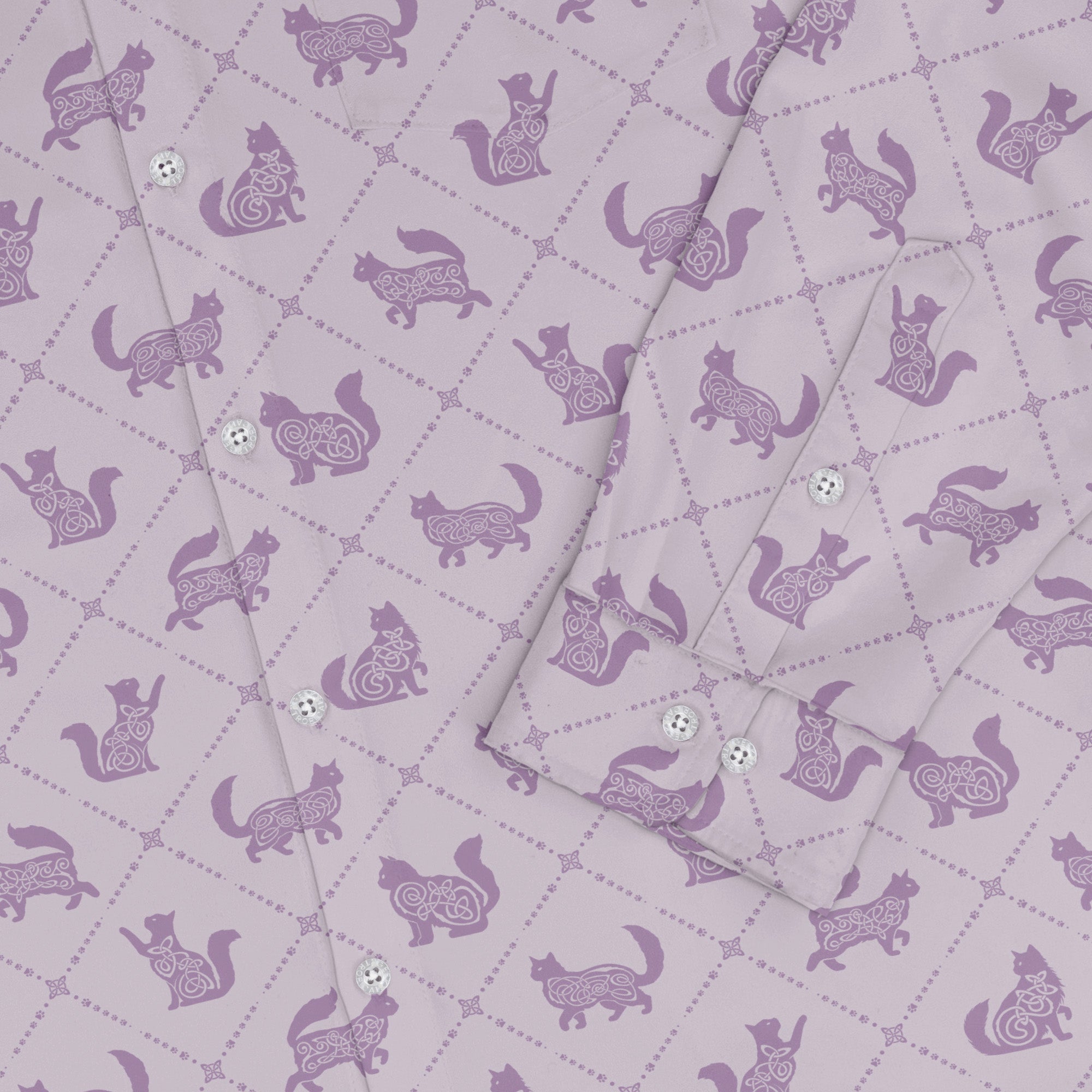 Diamond Lattice Cats Lilac Long Sleeve Button Up Shirt 2