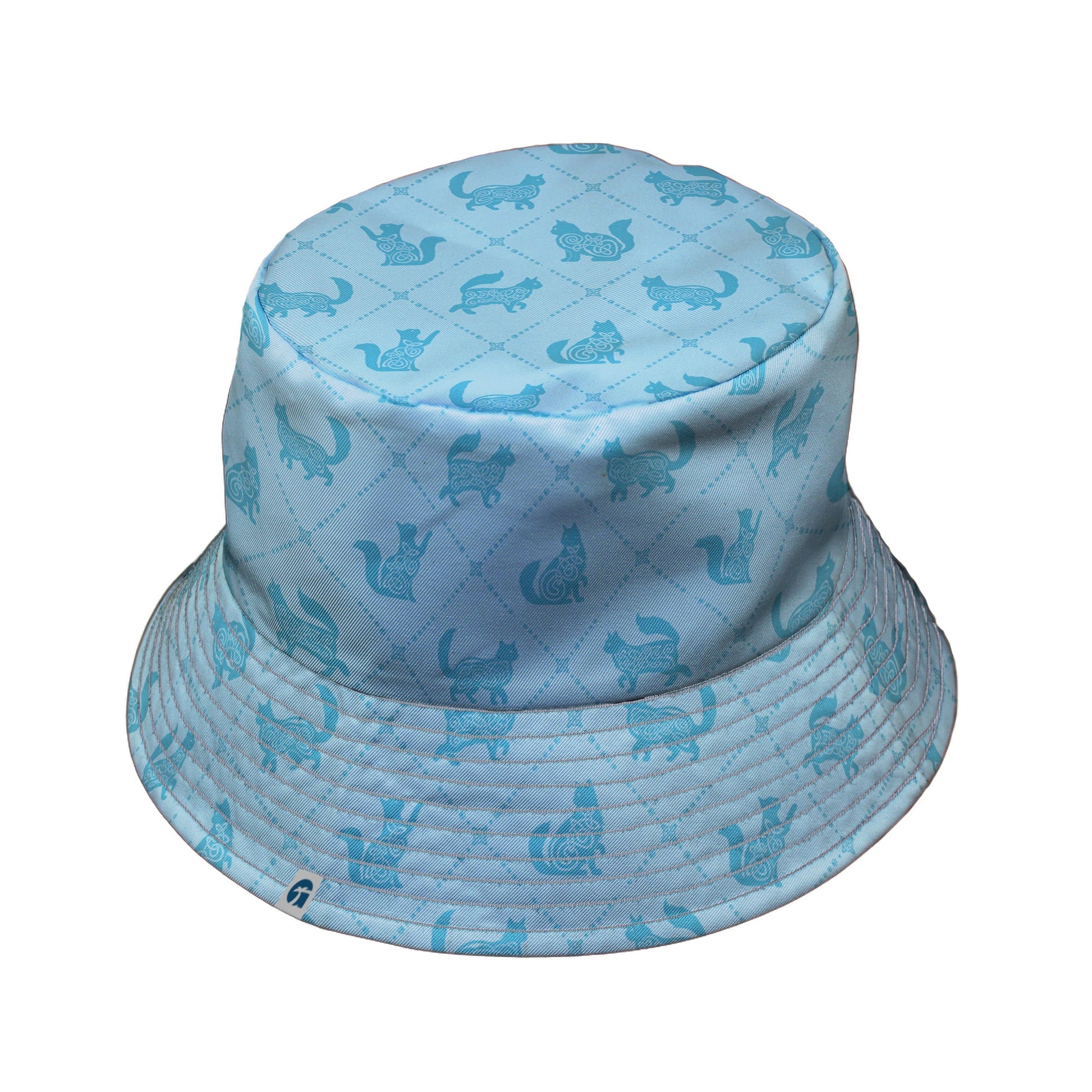 Diamond Lattice Cats Teal Bucket Hat Gray Stitching