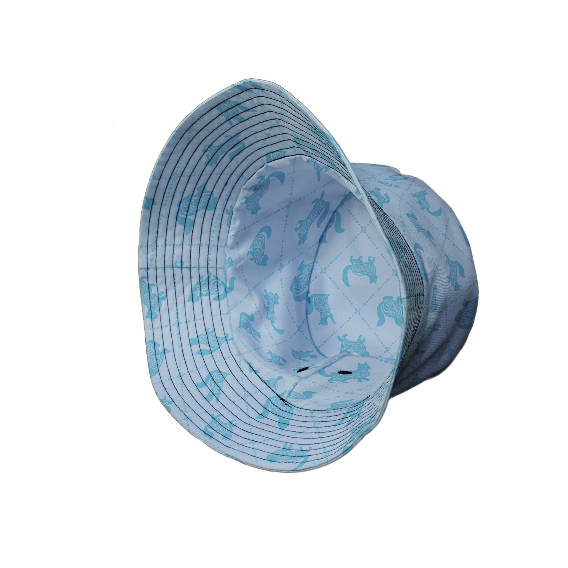 Diamond Lattice Cats Teal Bucket Hat Side View
